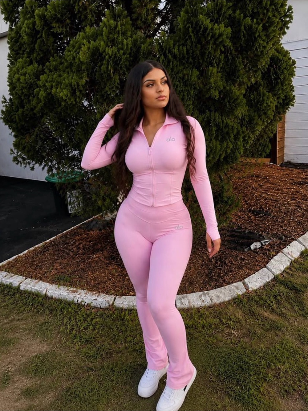 ALO Yoga Women's Light Pink Zip-Front Jumpsuit